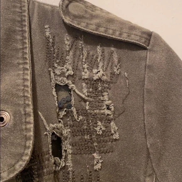 Distressed Green Army Style Jacket with Light Sequin - Picture 2 of 6